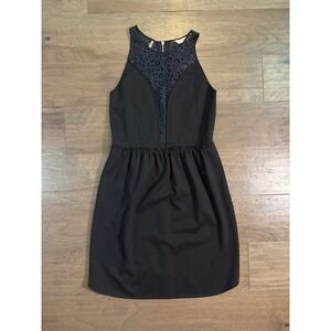 Rebecca Taylor Black Lace Overlay Sleeveless Mini Dress Exposed Zipper Size 8